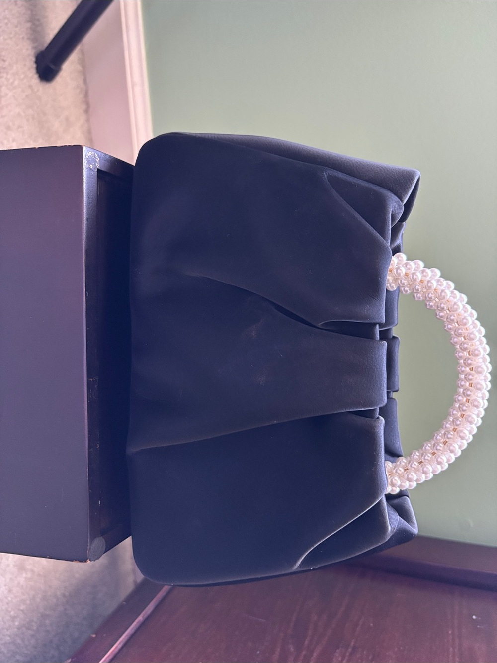 Elegant Black Pearl-Handle Evening Bag